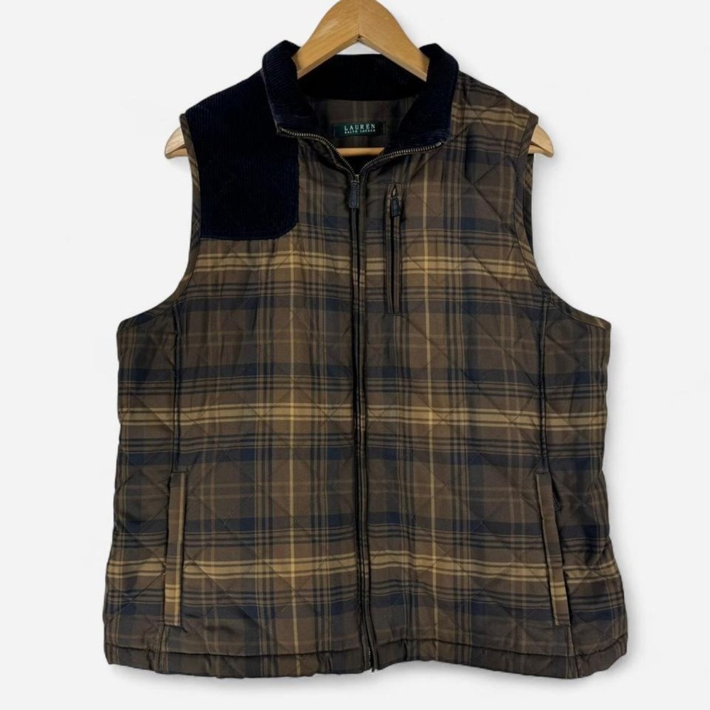 Ralph Lauren vintage‎ plaid vest Size XL Black Yellow Quilted